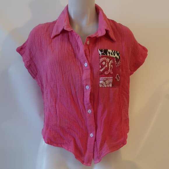 NWT Womens Romi Basha Rose Pink "Michelle" Leopard & Paisley Button Down Shirt S - Picture 1 of 8